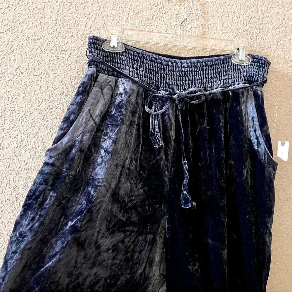 ANTHROPOLOGIE Gloria Jogger Pants Crushed Velvet Baggy Cozy Navy Blue Large NWOT - Picture 8 of 14